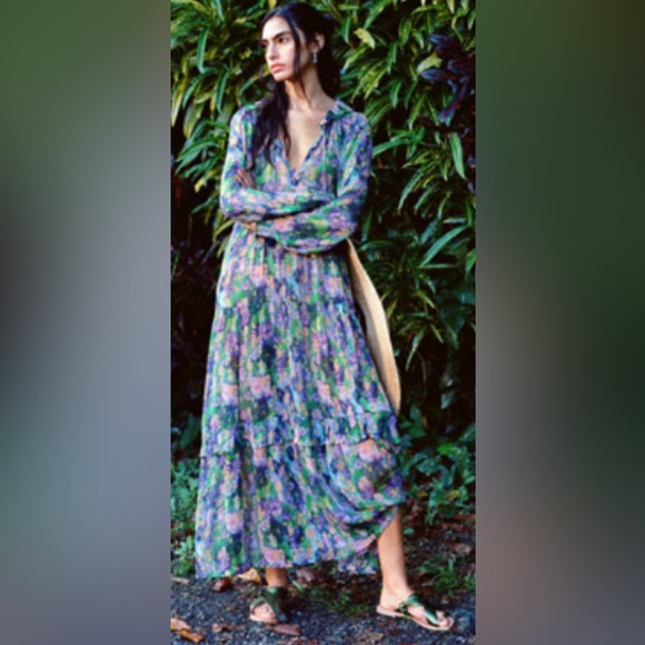 Anthropologie Dresses & Skirts - Anthropologie Green and Purple Floral Long Sleeve Dress